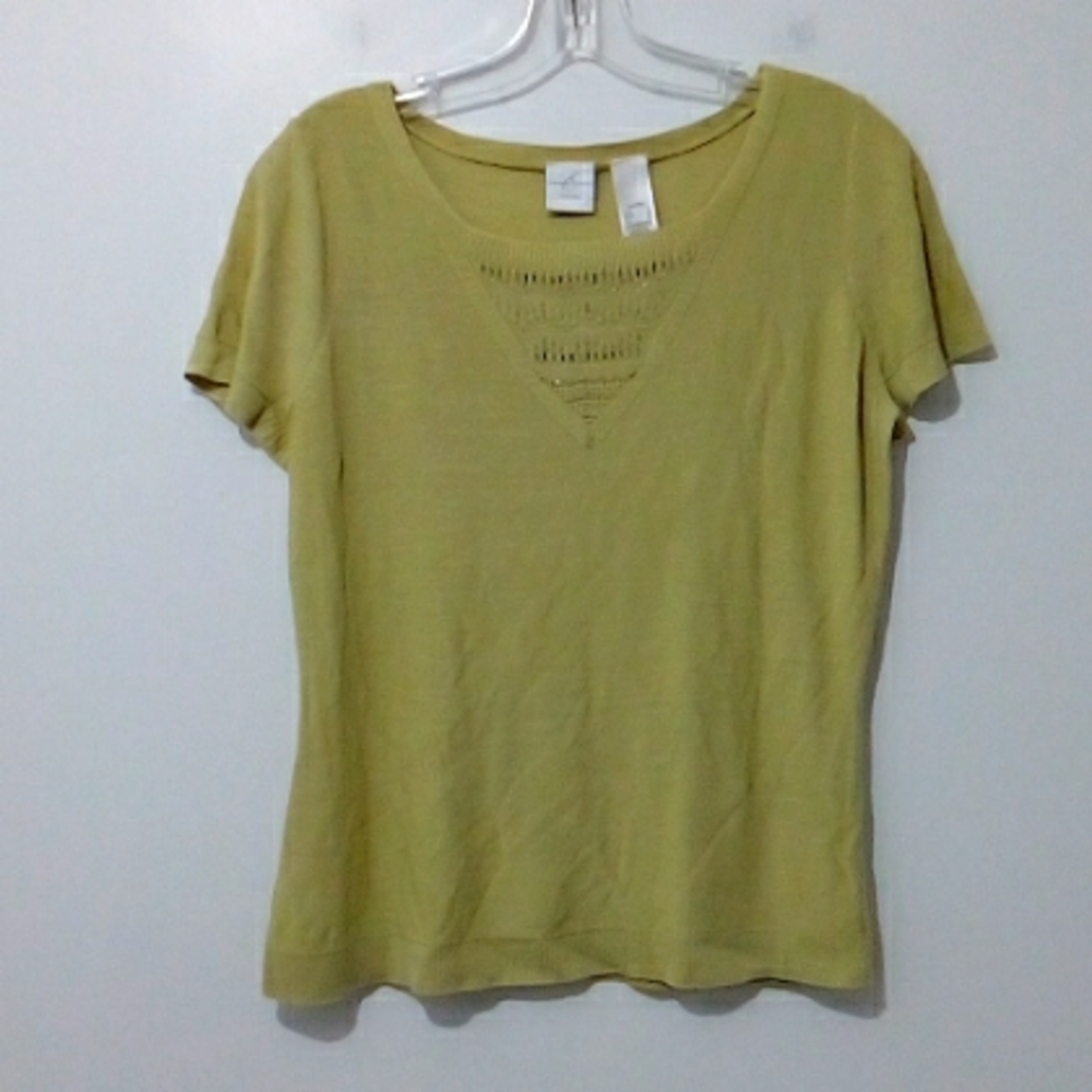 Emma James green beaded detail short sleeve knit top
